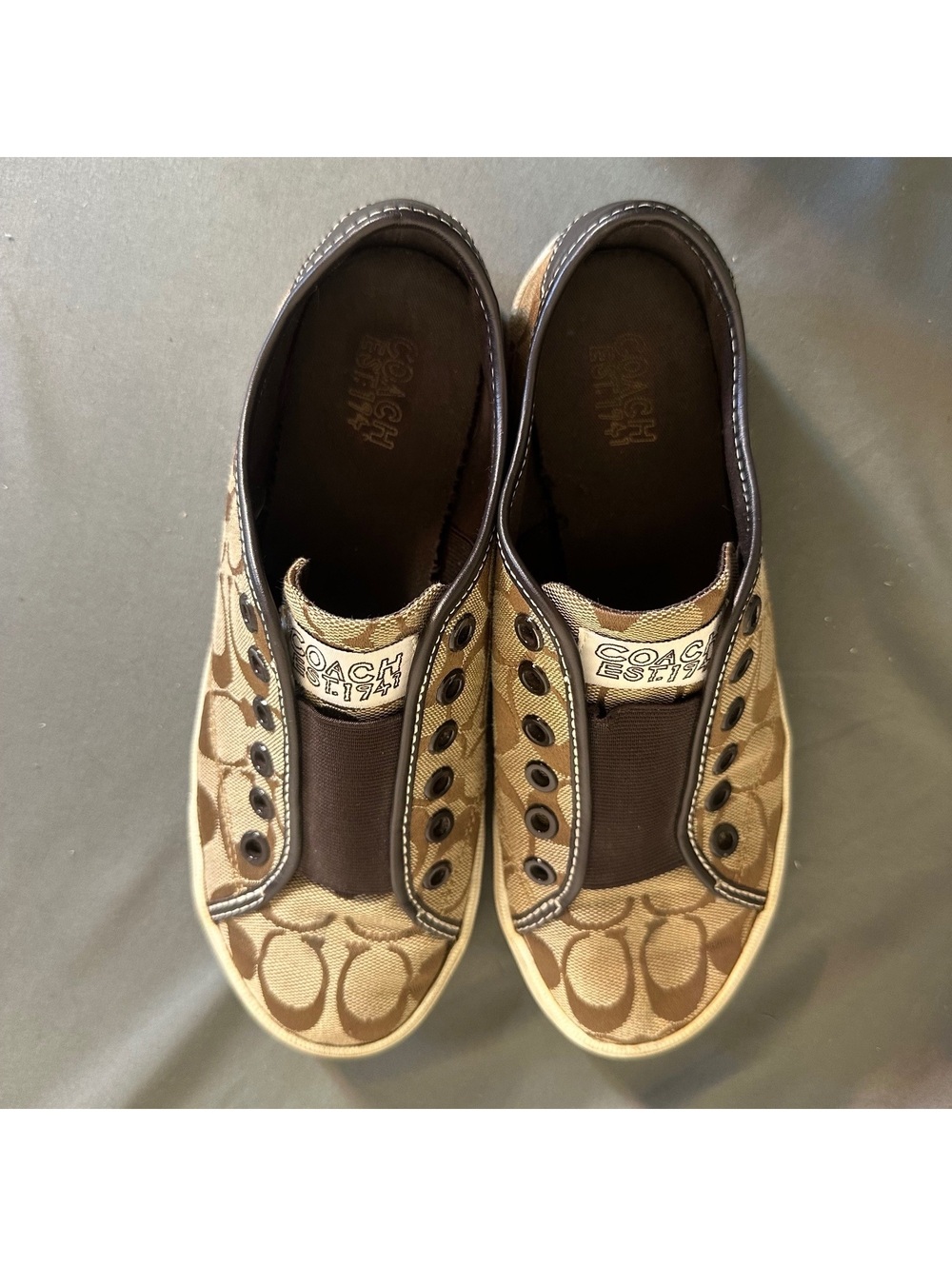 Vintage Y2K Coach Laceless Monogram Brown Slip On Sneakers